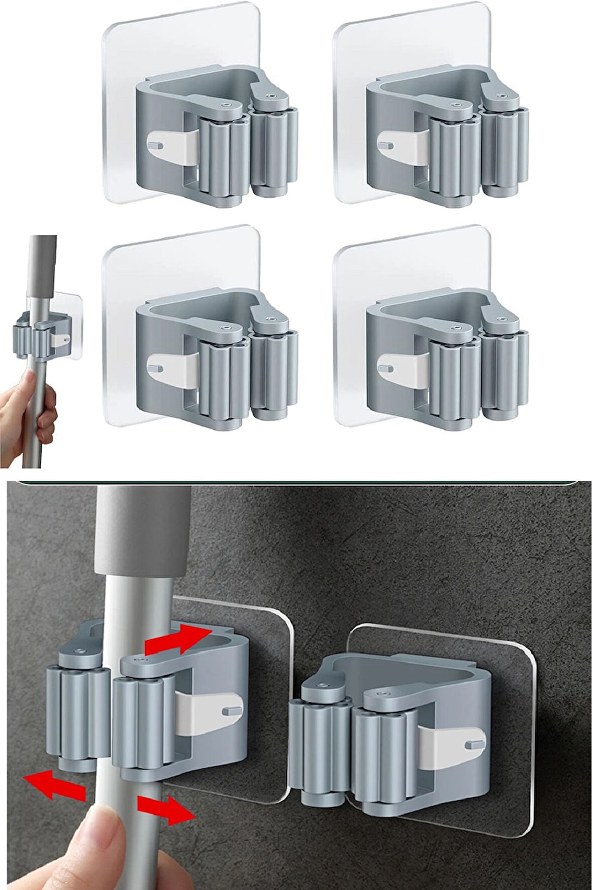Büro Ev Ofis Banyosu için 4 Hazneli Kelebek Tip Mop Fırça Sap Tutucu Banyo Organizer