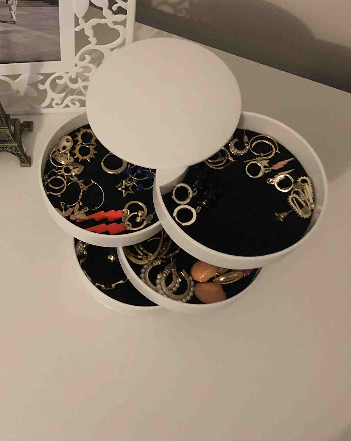 Büro Ev Ofis Takı Düzeni için 4KATLI Dönen Silindir Maktaj Takı Organizer Kutusu