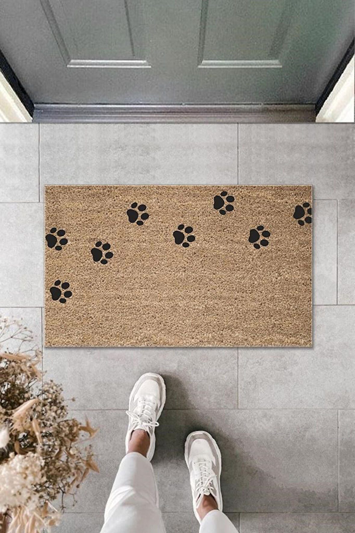 Büro Ev Ofis için 70x45CM Kahve Patili Motif Dış Kapı Önü Paspası