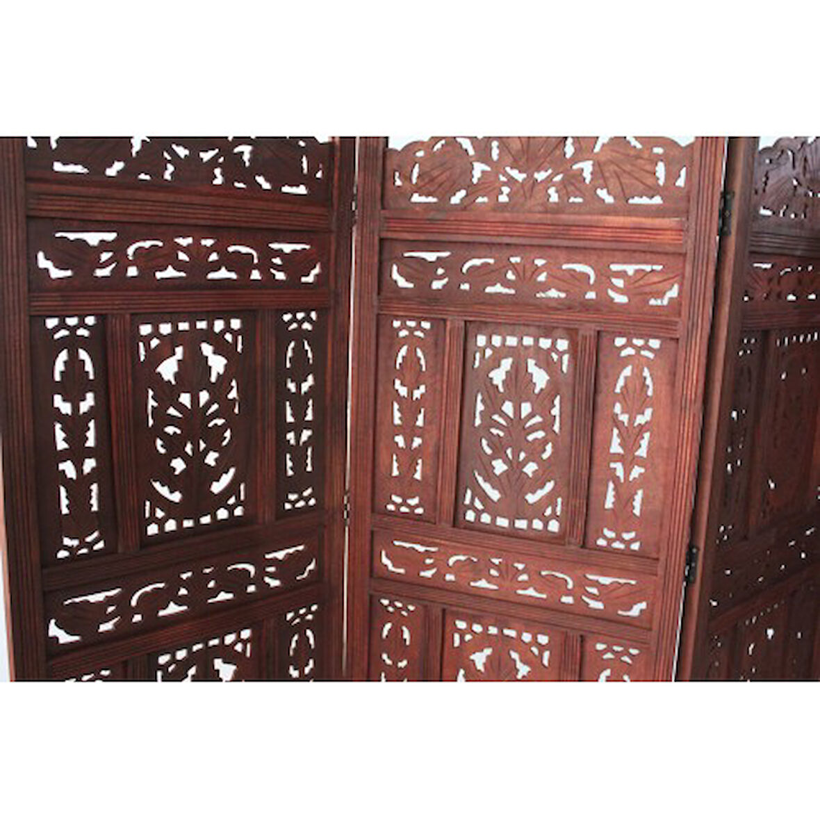 Büro Ev Ofis Dekoru için Maun Renk Ahşap El Oyması Paravan