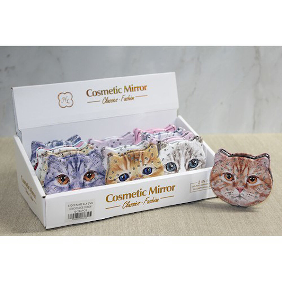 Büro Ev Ofis Personel Hediyesi için Taşlı Kedi Tasarımlı El Aynası