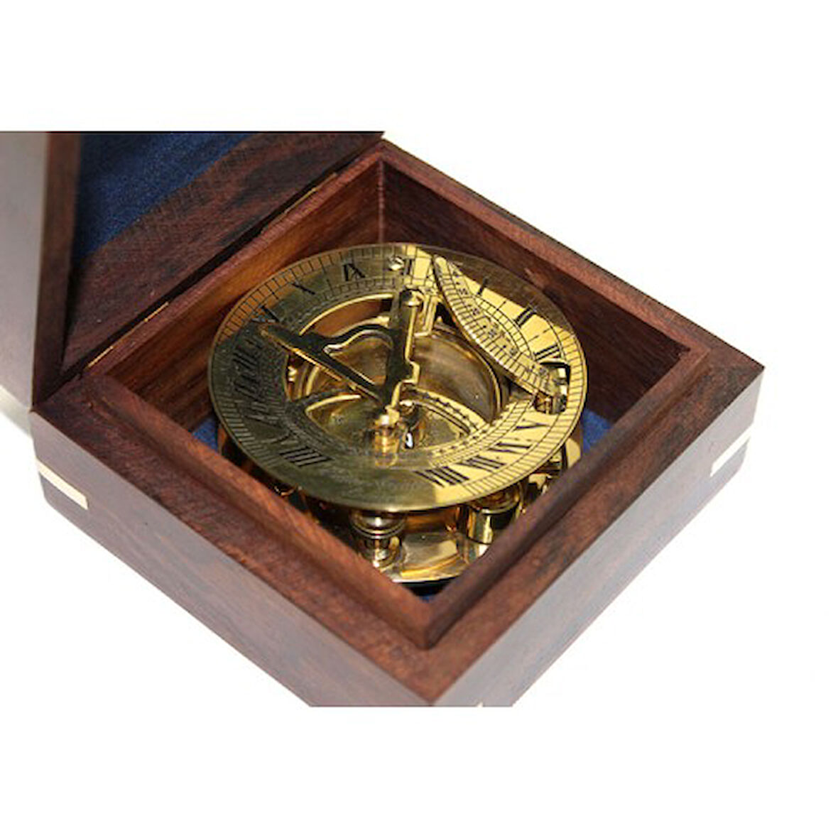 Büro Ev Ofis Hediyesi için Ahşap Kutulu Pirinç Güneş Saati Pusula Seti