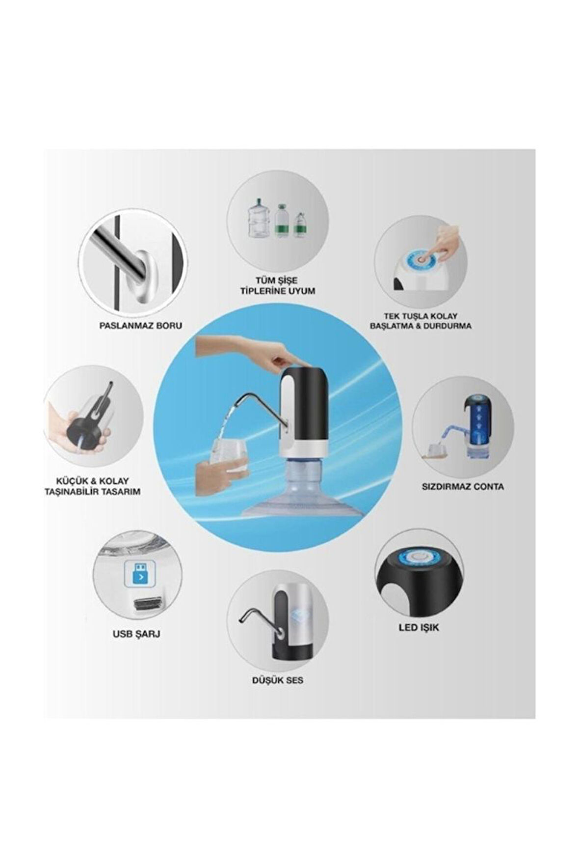 Büro Ev Ofis Yazlık için Şarjlı Tip Damacana Su Pompası