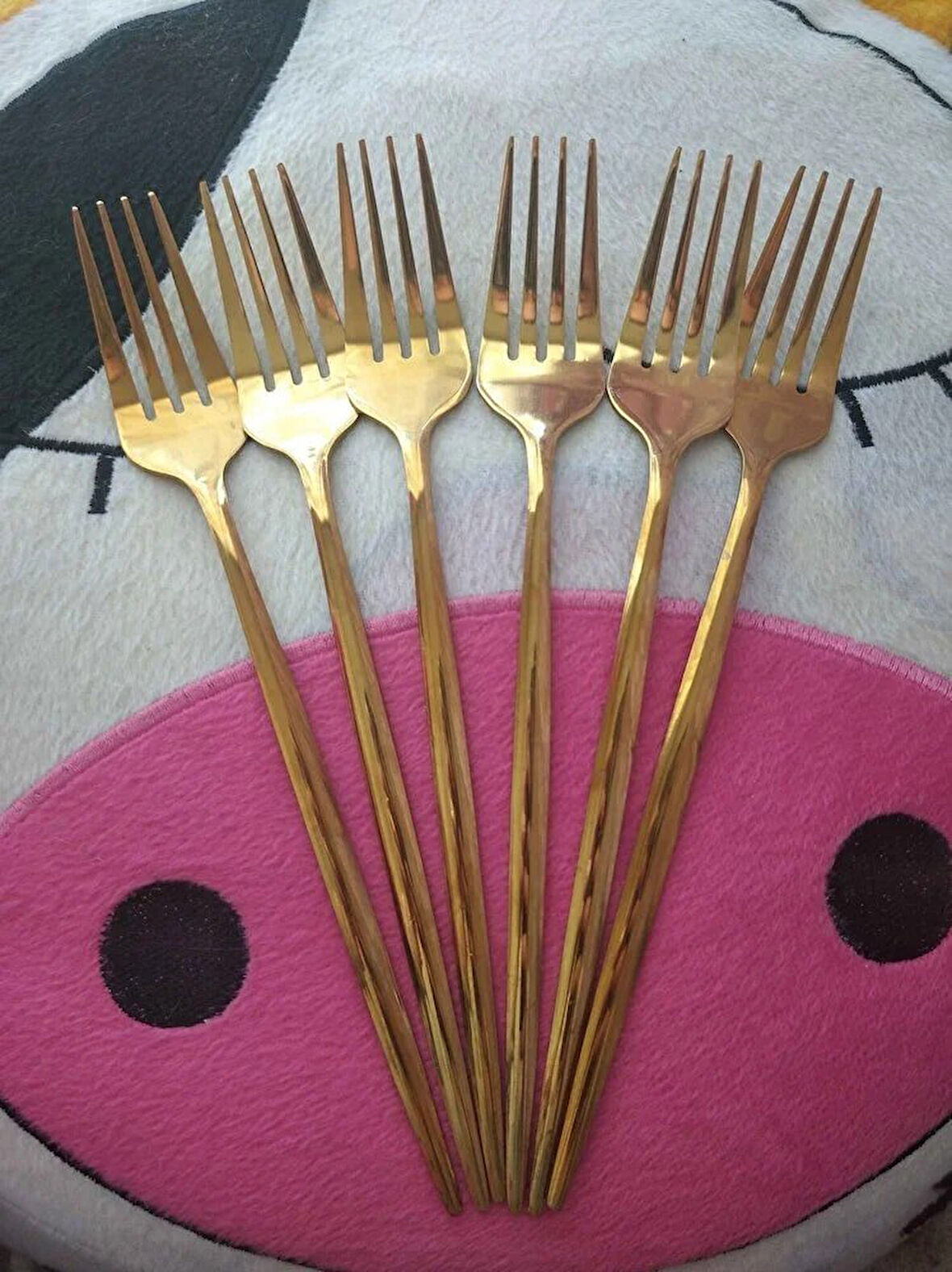 Büro Ev Ofis Mutfağı için 6ADET 22CM Golden Çelik Titanyum Kaplı Yemek Çatalı Seti