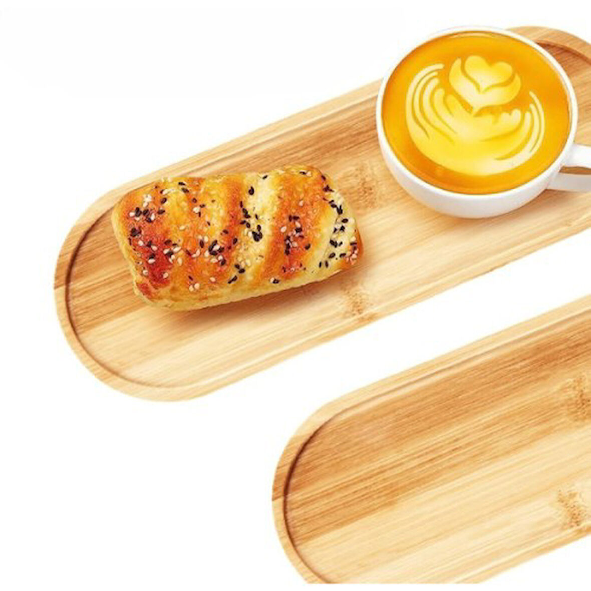 Büro Ev Ofis Atıştırma Keyfi için 3PARÇA Oval Bambu Kahvaltı Meyve Çerez Tabağı Seti