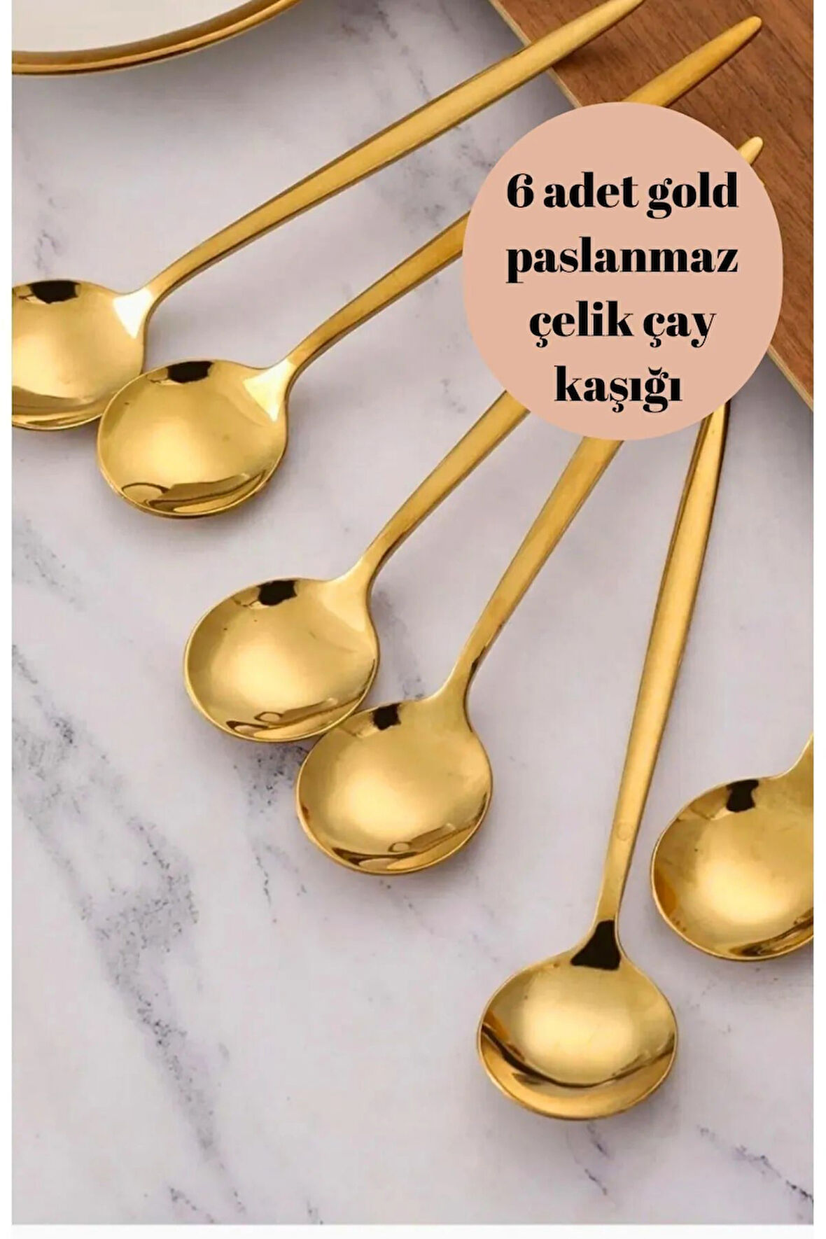 Büro Ev Ofis Mutfağı için 6ADET Çelik Golden Titanyum Kaplı Çay Kaşığı Seti