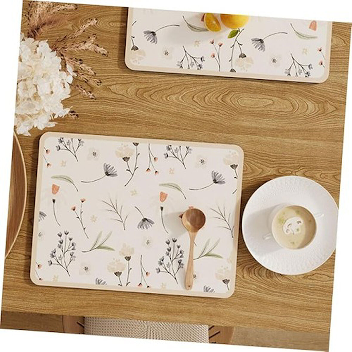 Büro Ev Ofis Sofra Keyfi için Tekli 40x30CM Çiçekli Kaymaz Amerikan Servisi Matı