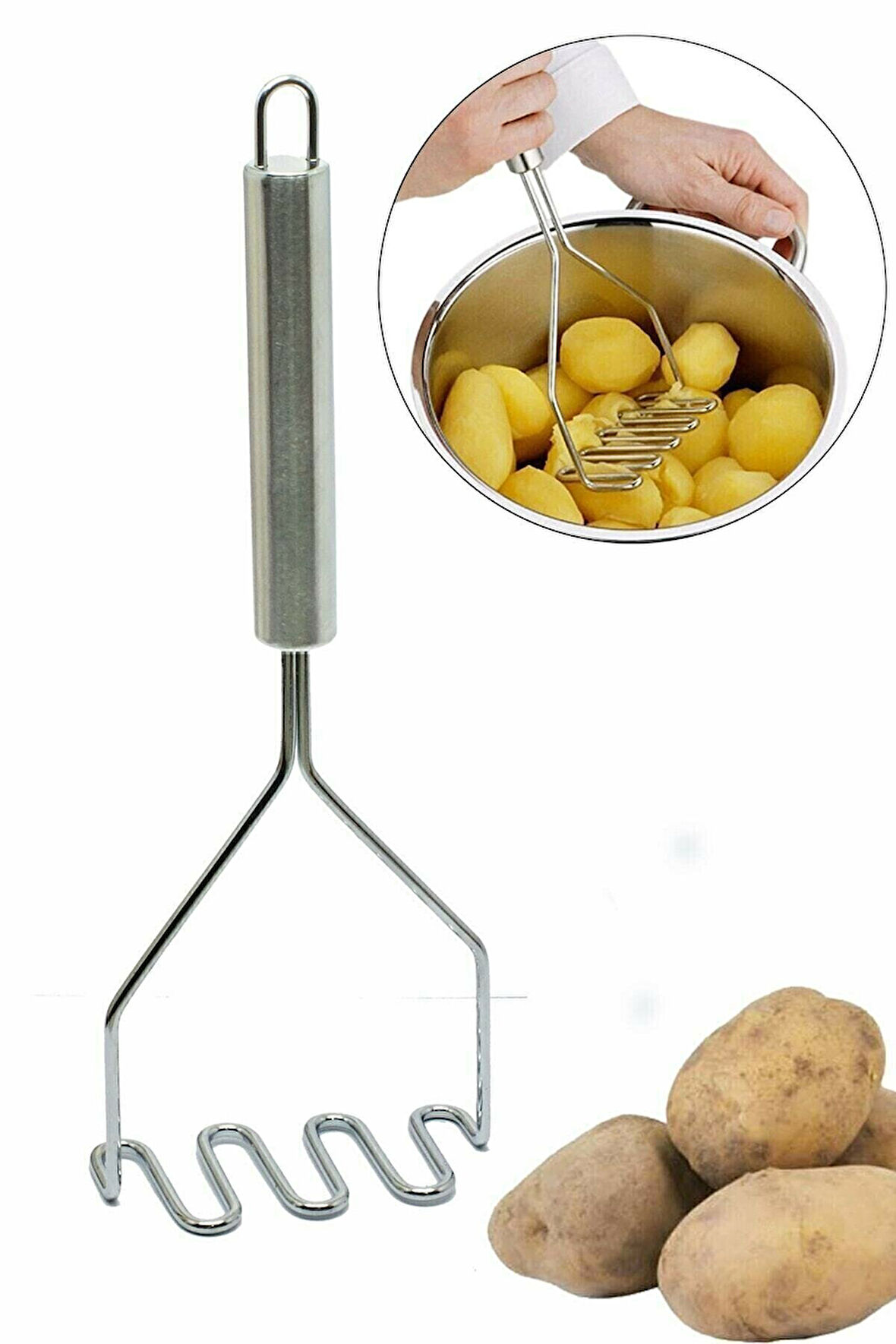 Büro Ev Ofis Mutfağı için 27CM Paslanmaz İnoks Patates Ezici Püre Yapıcı Aparat