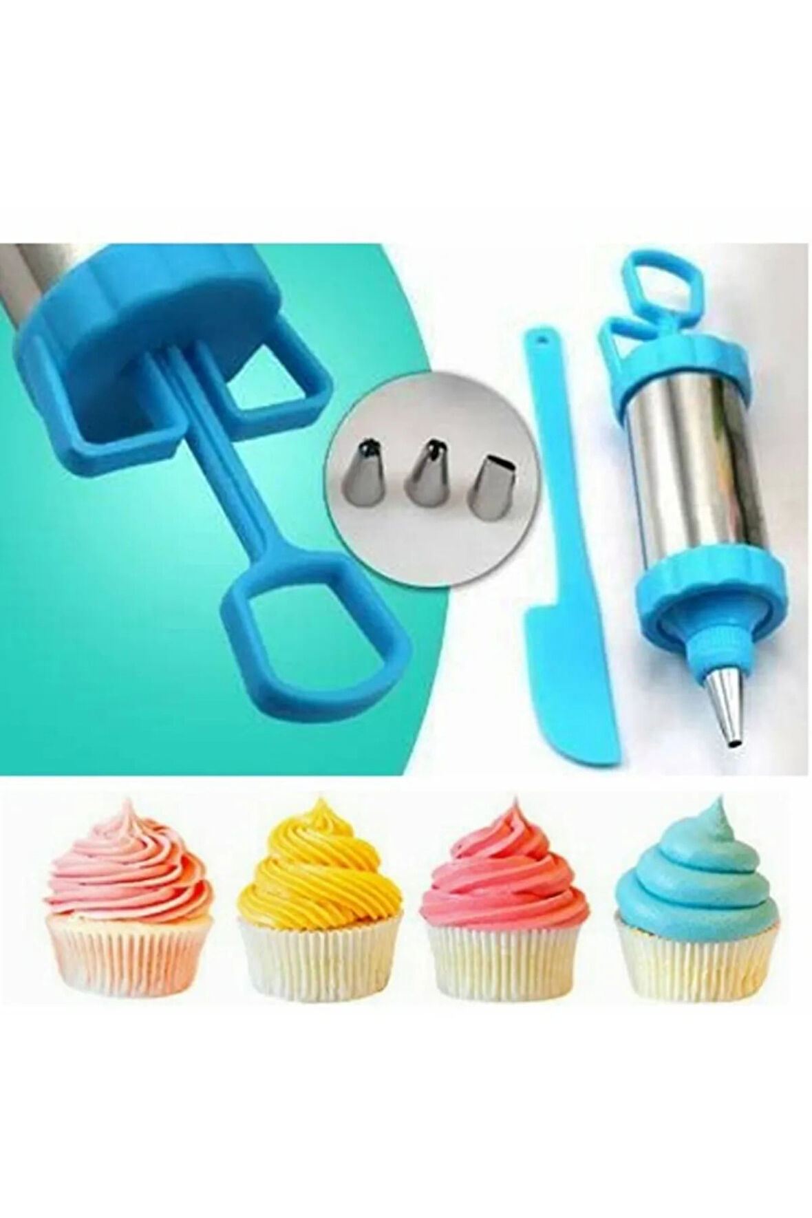 Büro Ev Ofis Mutfağı için 4UÇLU Paslanmaz Çelik Pasta Kek Süsü Krema Pompa Spatula Seti