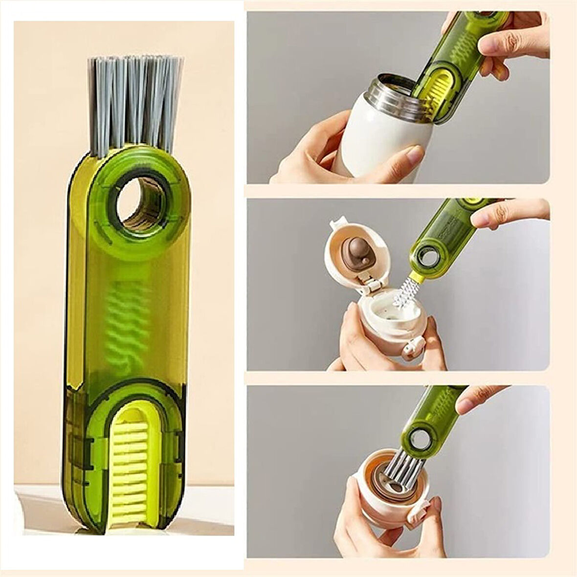 Büro Ev Ofis Yazlık Hijyeni için 3 Fonksiyon Mutfak Banyo Araç Temizlik Fırçası