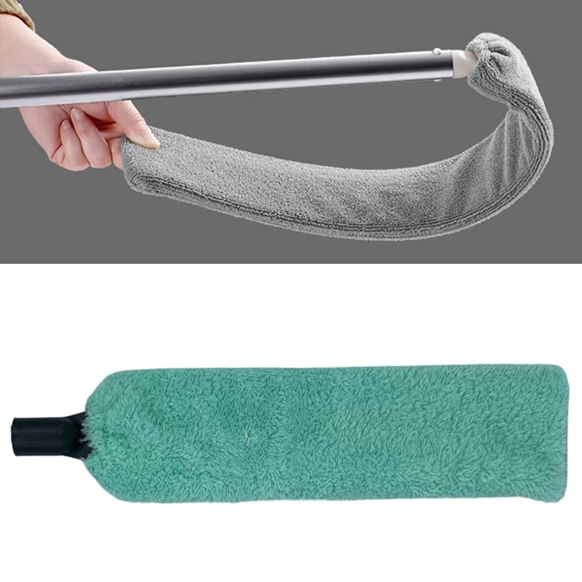 Büro Ev Ofis Yazlık Hijyeni için Saplı Mikrofiber Başlı Girintili Yüzey Toz Temizleme Mopu