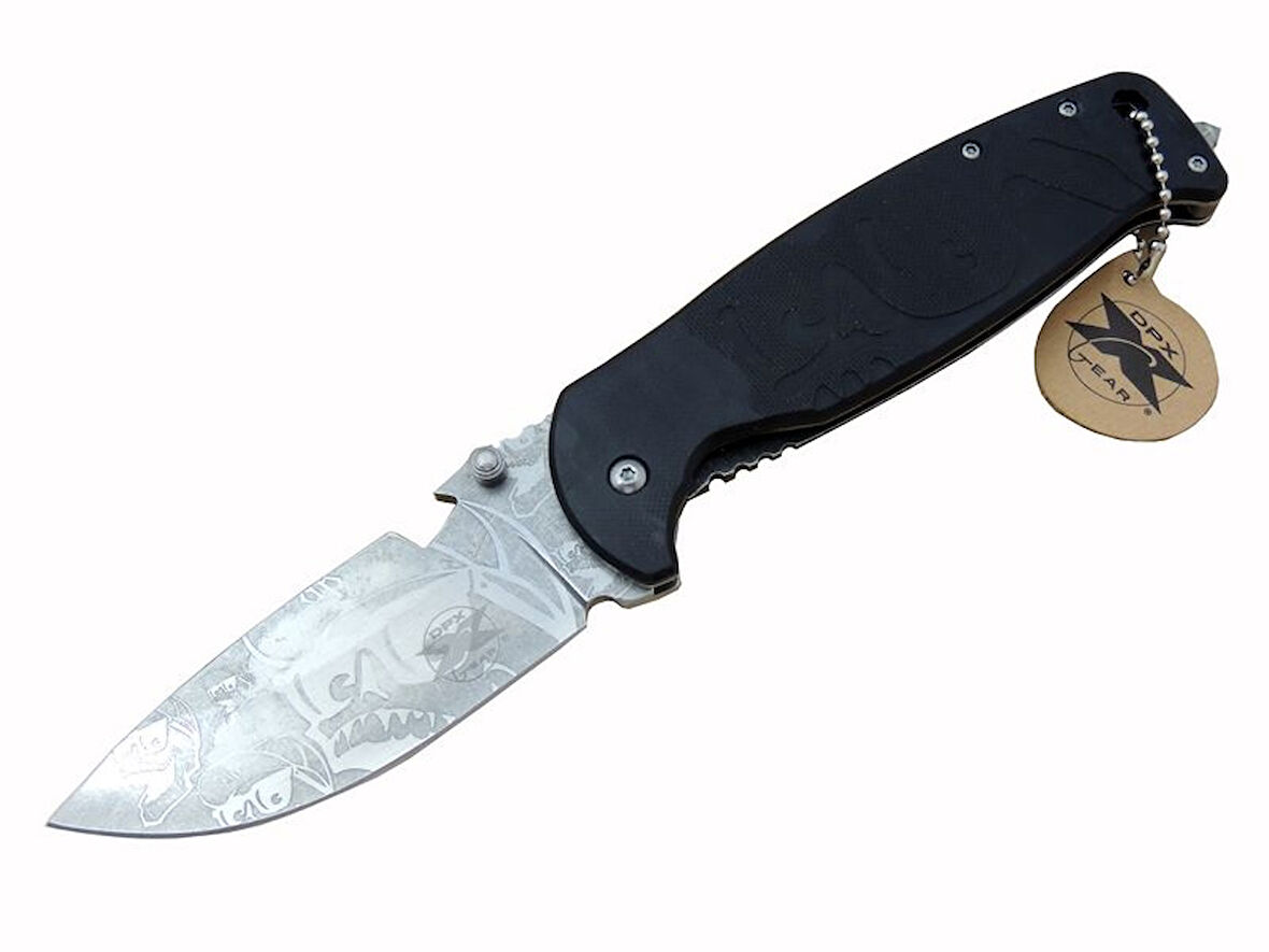 Büro Ev Ofis Kamp Keyfi için 23,5CM Amerikan İşi Desenli Açacaklı Cam Kırma Perçinli Kılıflı Çakı