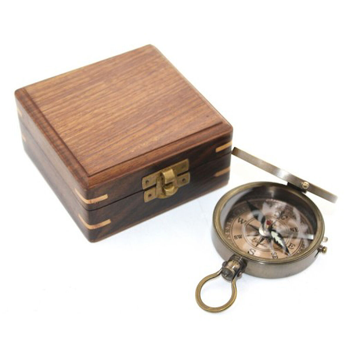 Büro Ev Ofis Hediyesi için Ahşap Kutulu Trend Prestij Yön Pusulası