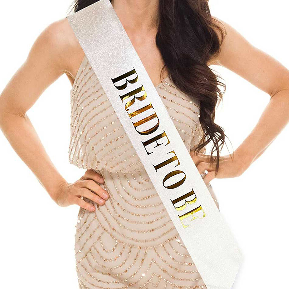 Büro Ev Ofis Etkinliği için 10x80CM Gelin Partisi Golden Simli Bride To Be Yazılı Beyaz Kuşak Kemer