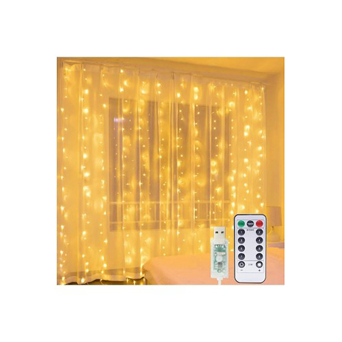 Büro Ev Ofis Bahçe Dekoru için 8MOD 3x3MT Gün Işığı Kumandalı Peri Led Lamba