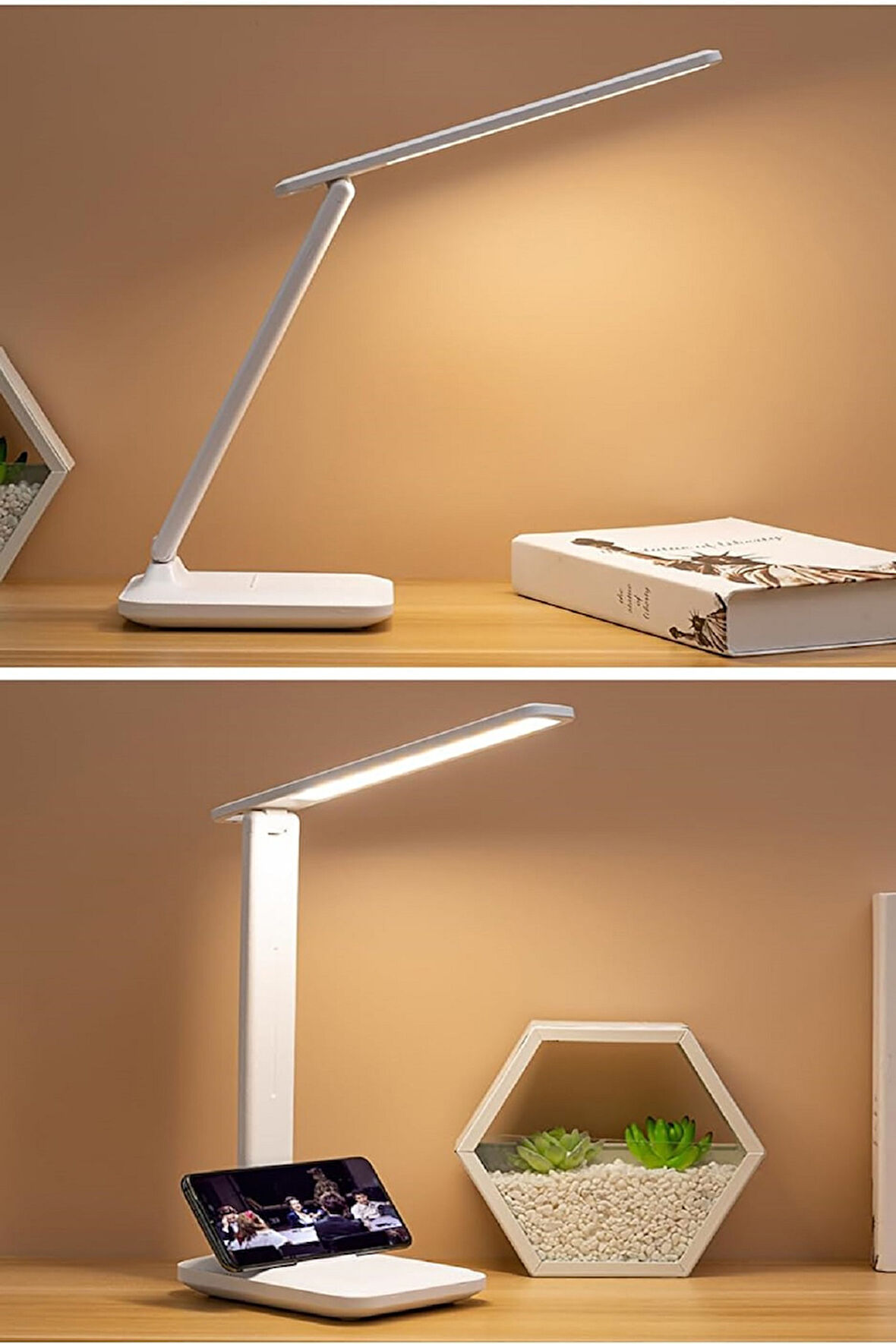 Büro Ev Ofis Yazlık için Usb Şarjlı 3MOD Dokunmatik Katlanır Telefon Stand Led Masa Lambası