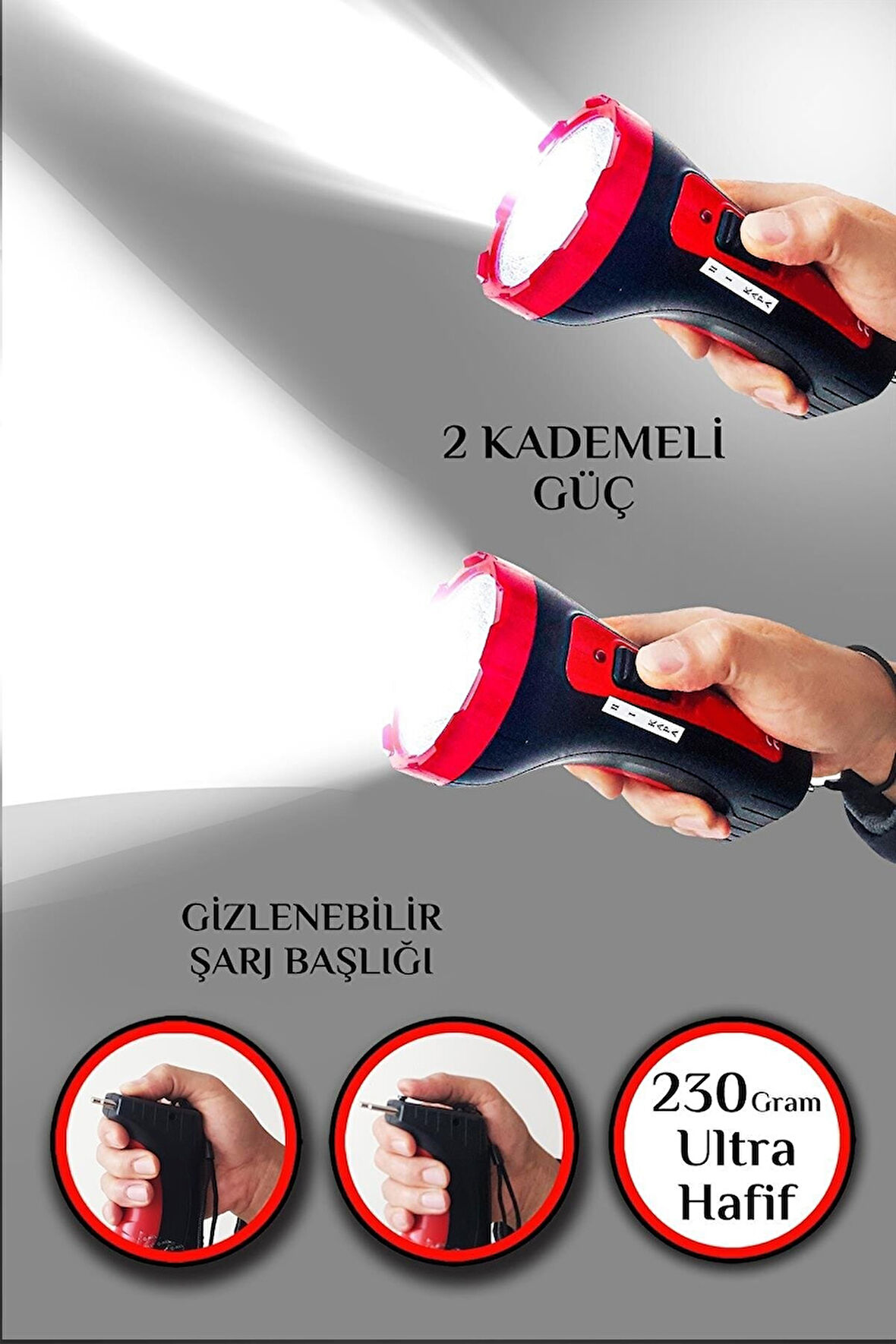 Büro Ev Ofis İş Güvenliği için Şarjlı Lamba 10W 2MOD Led Işıklı Işıldkli Projektör Bekçi Feneri
