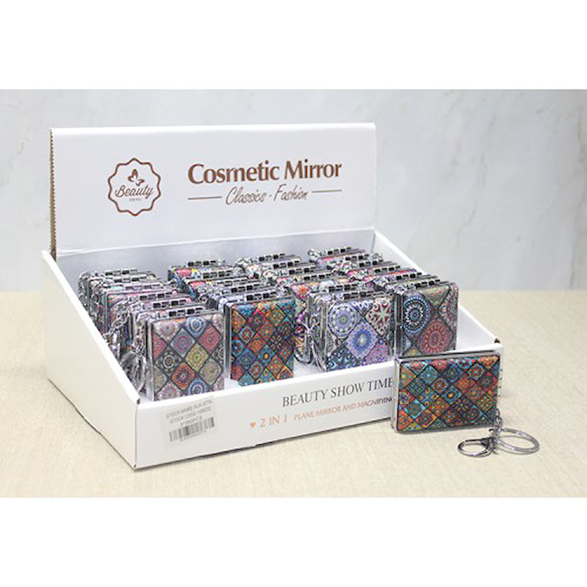 Büro Ev Ofis Hediyesi için Taşlı El Aynası Biçim Anahtarlık