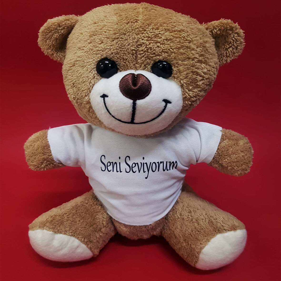 Büro Ev Ofis Oyuncak Hediyesi için Peluş Seni Seviyorum Tişörtlü Kahve Ayıcık