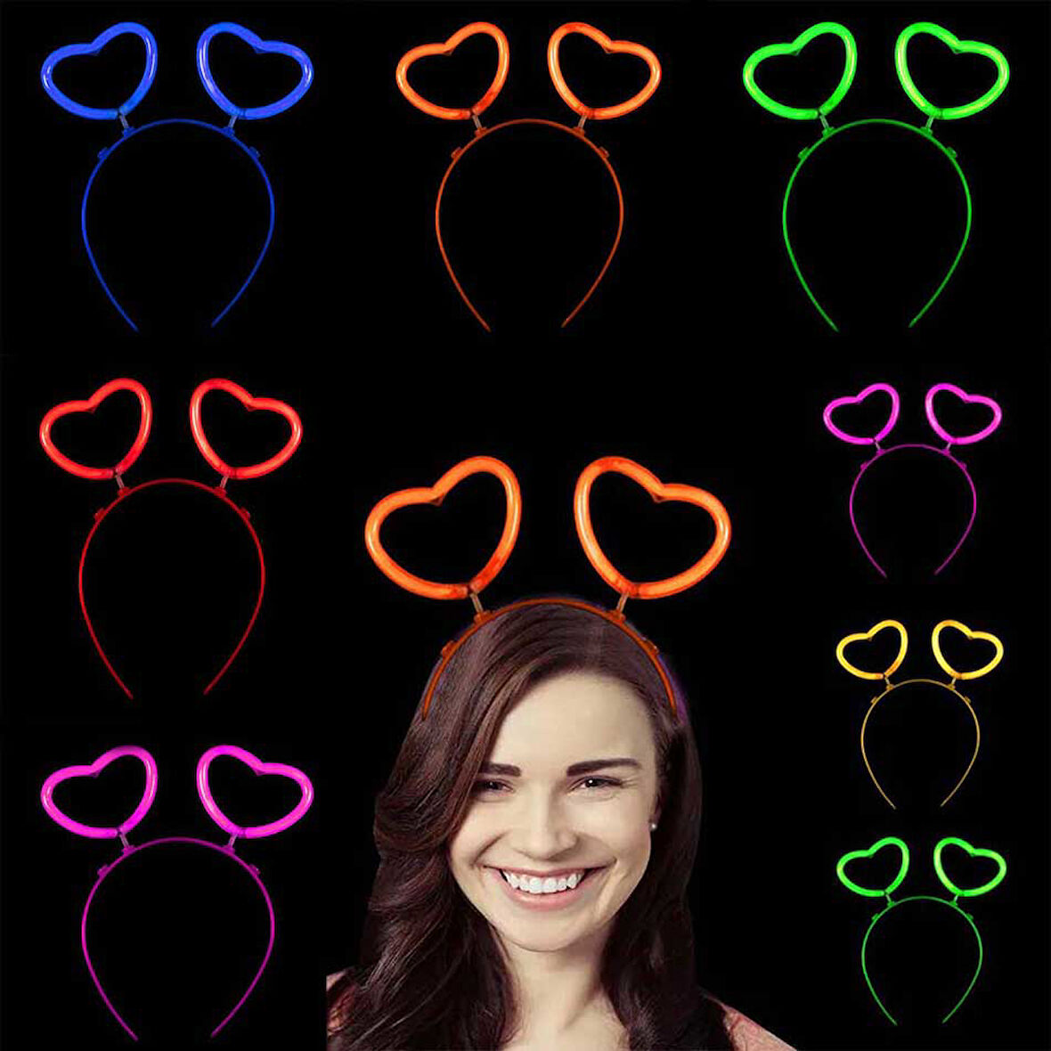 Büro Ev Ofis Etkinik Süsleri için 12ADET Karanlıkta Parlar Fosforlu Kalp Taç Seti