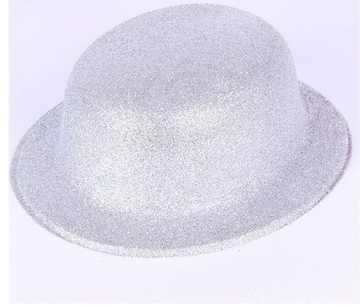 Büro Ev Ofis Etkinlik Gösteri Parti Kostümü Şapkası için Uzun Yuvarlak Silver Plastik Simli Şapka