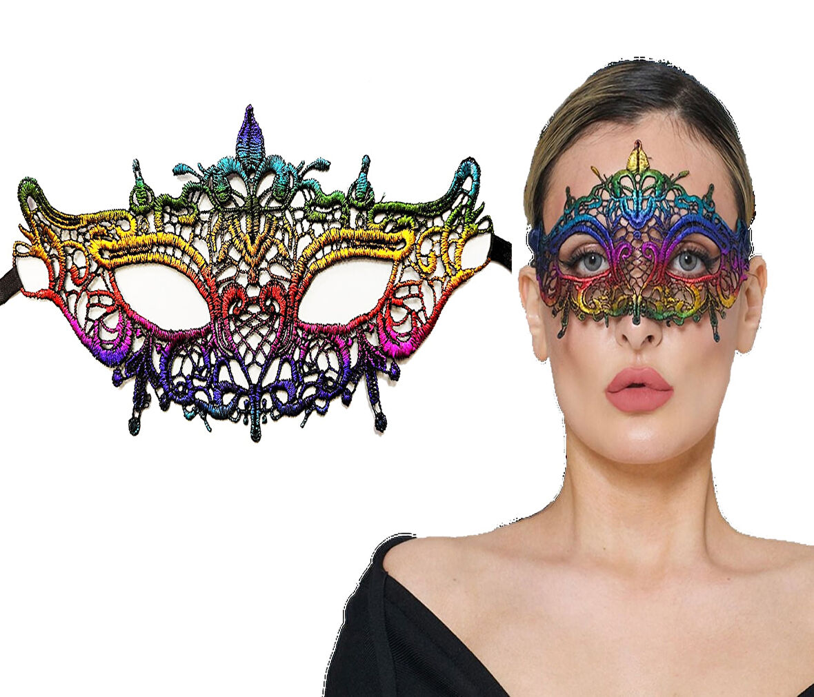 Büro Ev Ofis Gösteri Balo Kostüm Maskesi için Renkli Dantel Kesim İşli Maske