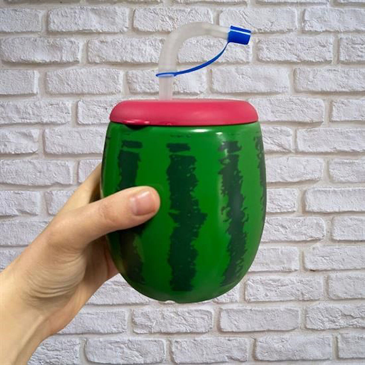 Büro Ev Ofis Okul Hediyesi için 900ML Karpuz Model Kenden Pipetli Suluk Matara