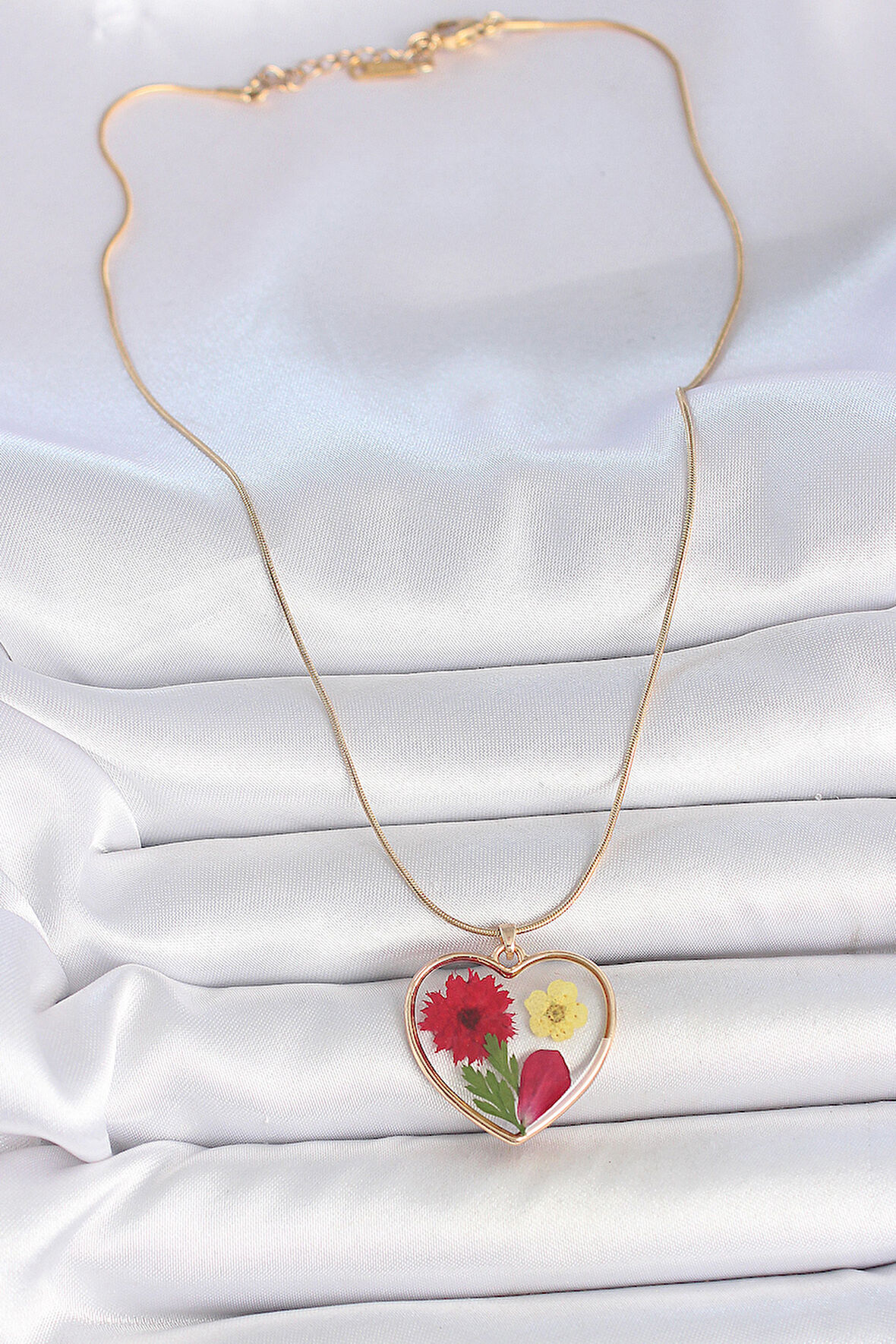Zarif Kadın için Golden Çelik Zincir Epokis Kalp Doğal Çiçek Kolye