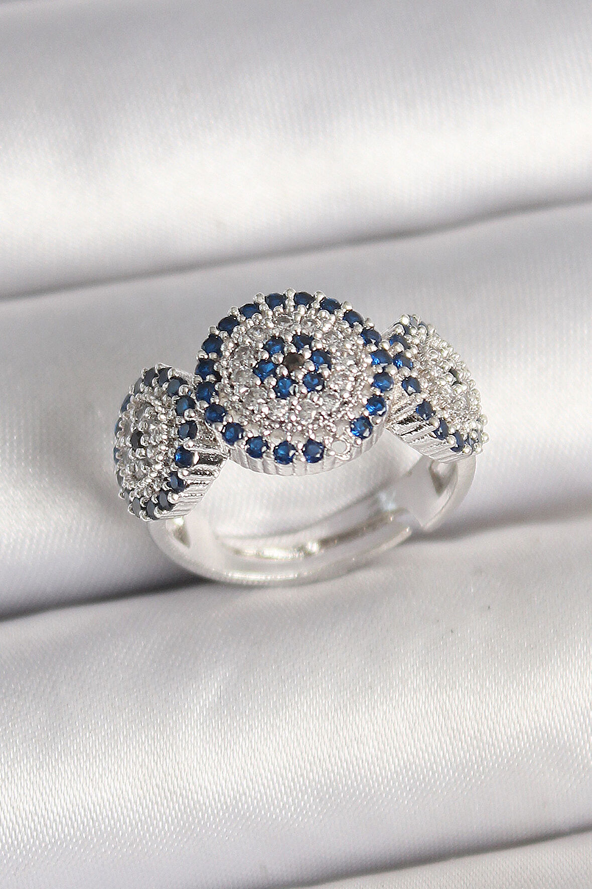 Zarif Kadın için Silver Pirinç Ayarlanır Zirkonlu Nazarlıklı Yüzük