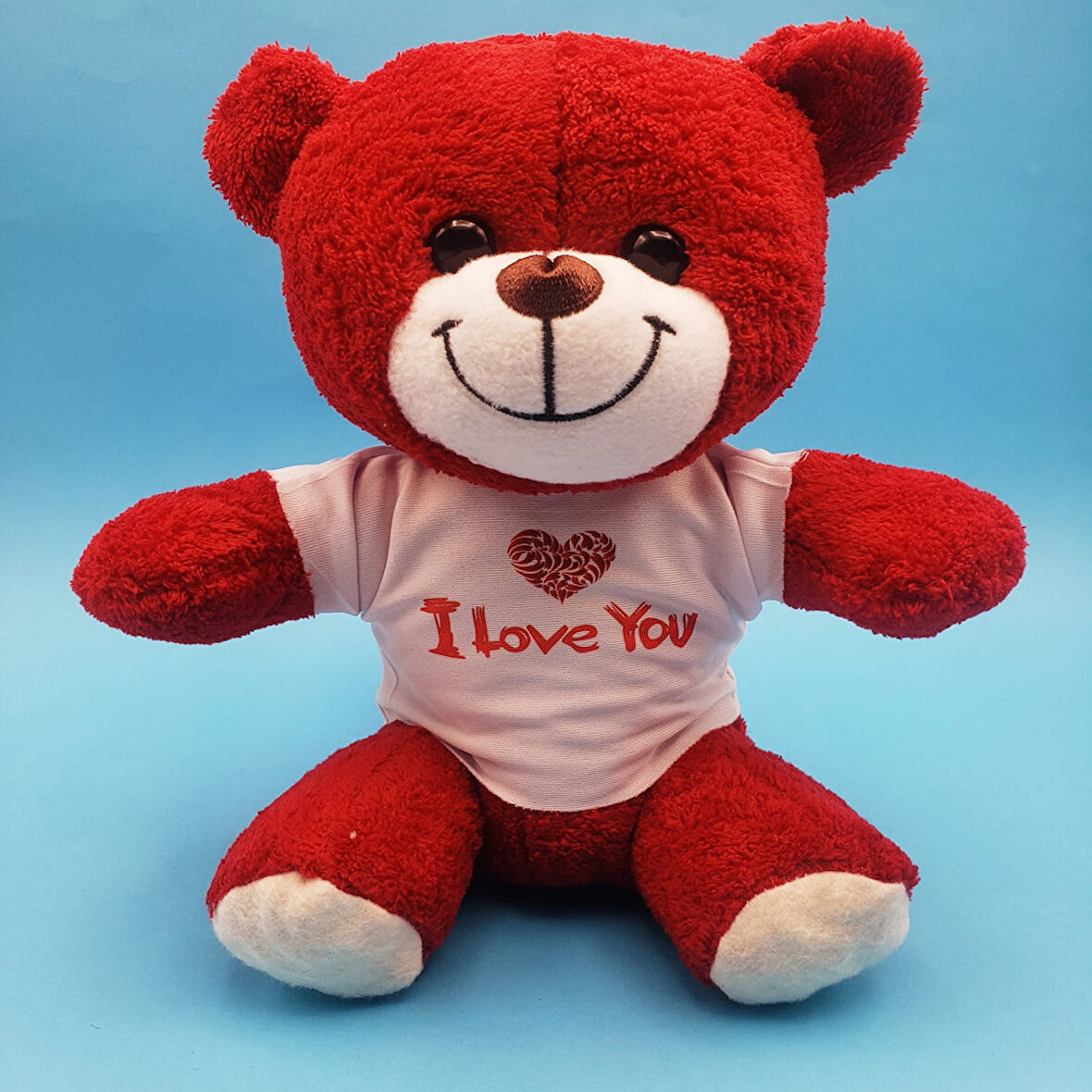 Büro Ev Ofis Hediyesi için I Love You Tişörtlü Kırmızı Peluş Ayıcık