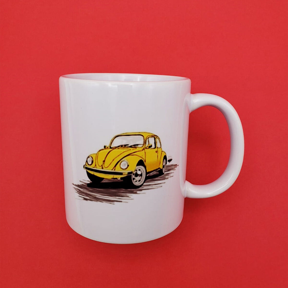Büro Ev Ofis Kupa Bardağı için Sarı Vosvos Motifli Kupa Bardak