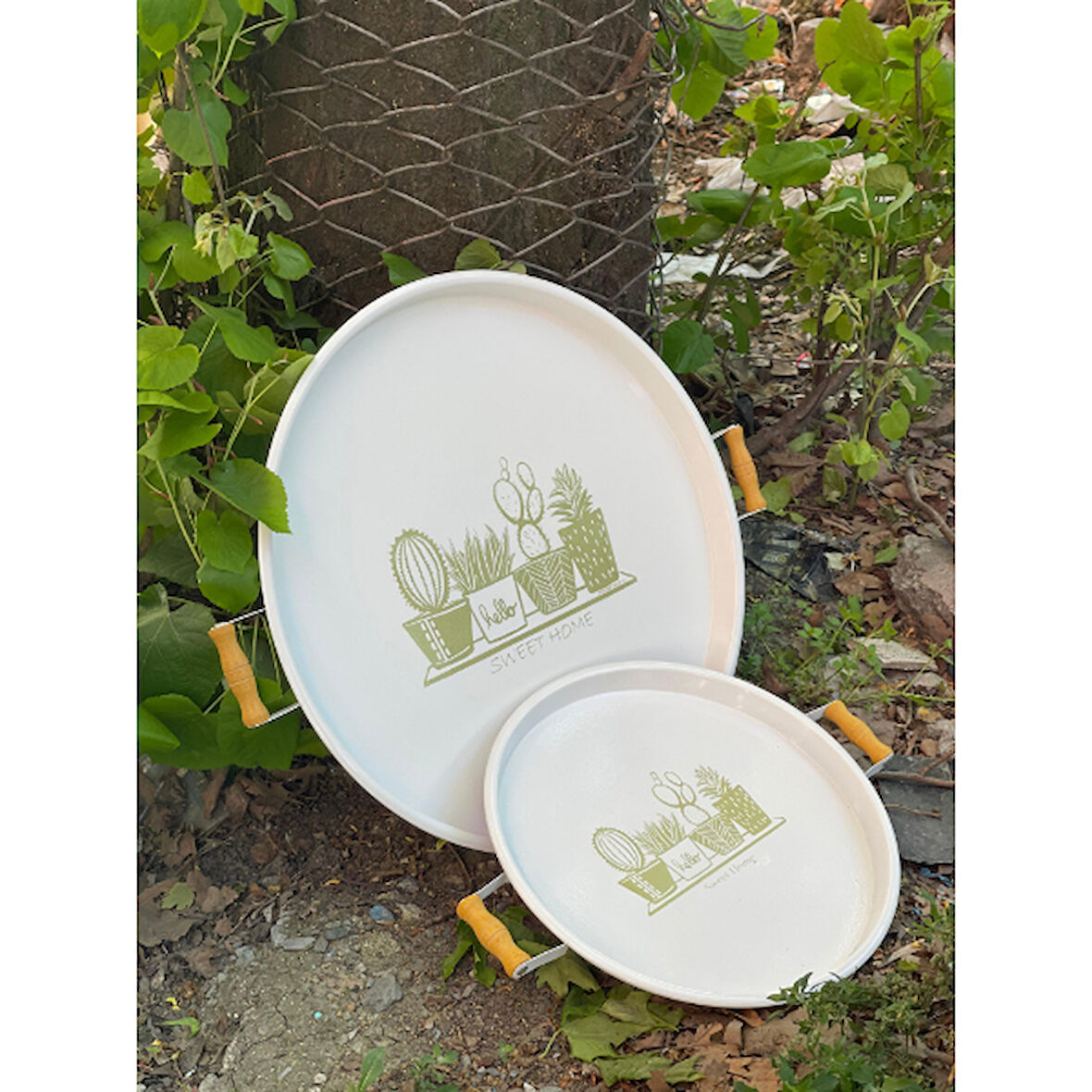 Büro Ev Ofis Mutfağı için İkili Yuvarlak Sunum Tepsi Seti