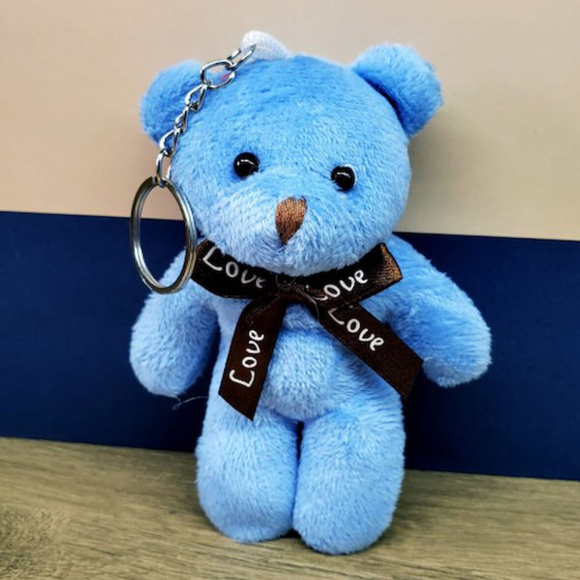 Büro Ev Ofis Hediyesi için Mavi Peluş Ayıcık Anahtarlık