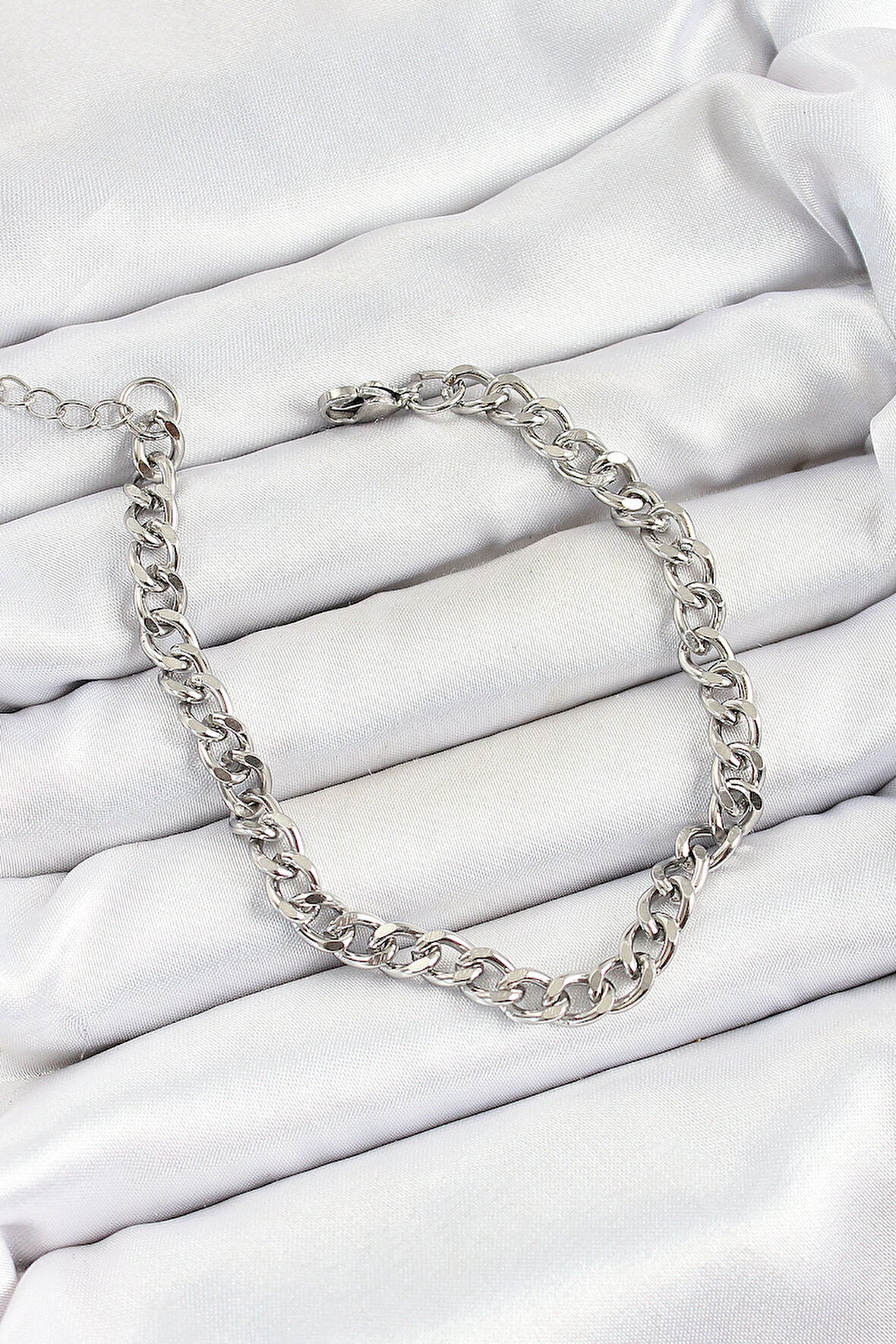 Bakımlı Erkek için Silver Çelik İnce Zincir Tarz Künye Bileklik