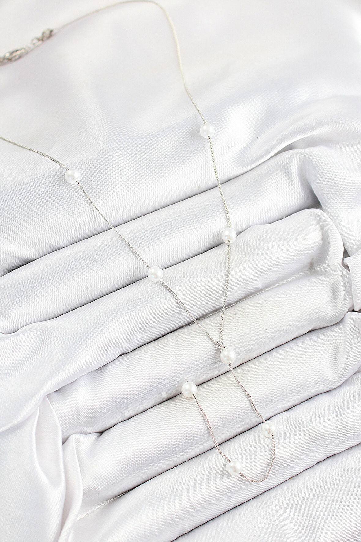 Zarif Kadın için Silver Çelik Zirkonlu İncili Stil Y Tip Kolye