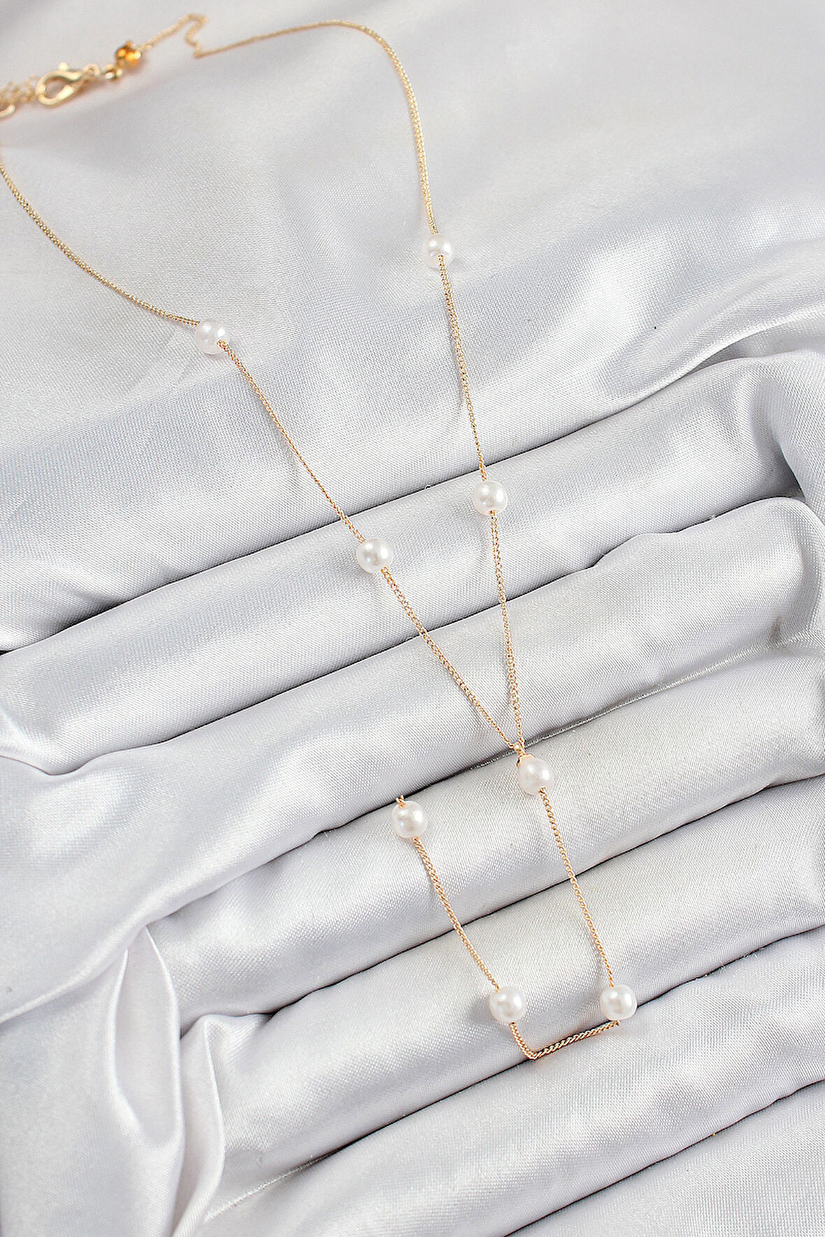 Zarif Kadın için Golden Çelik Zirkonlu İncili Stil Y Tip Kolye