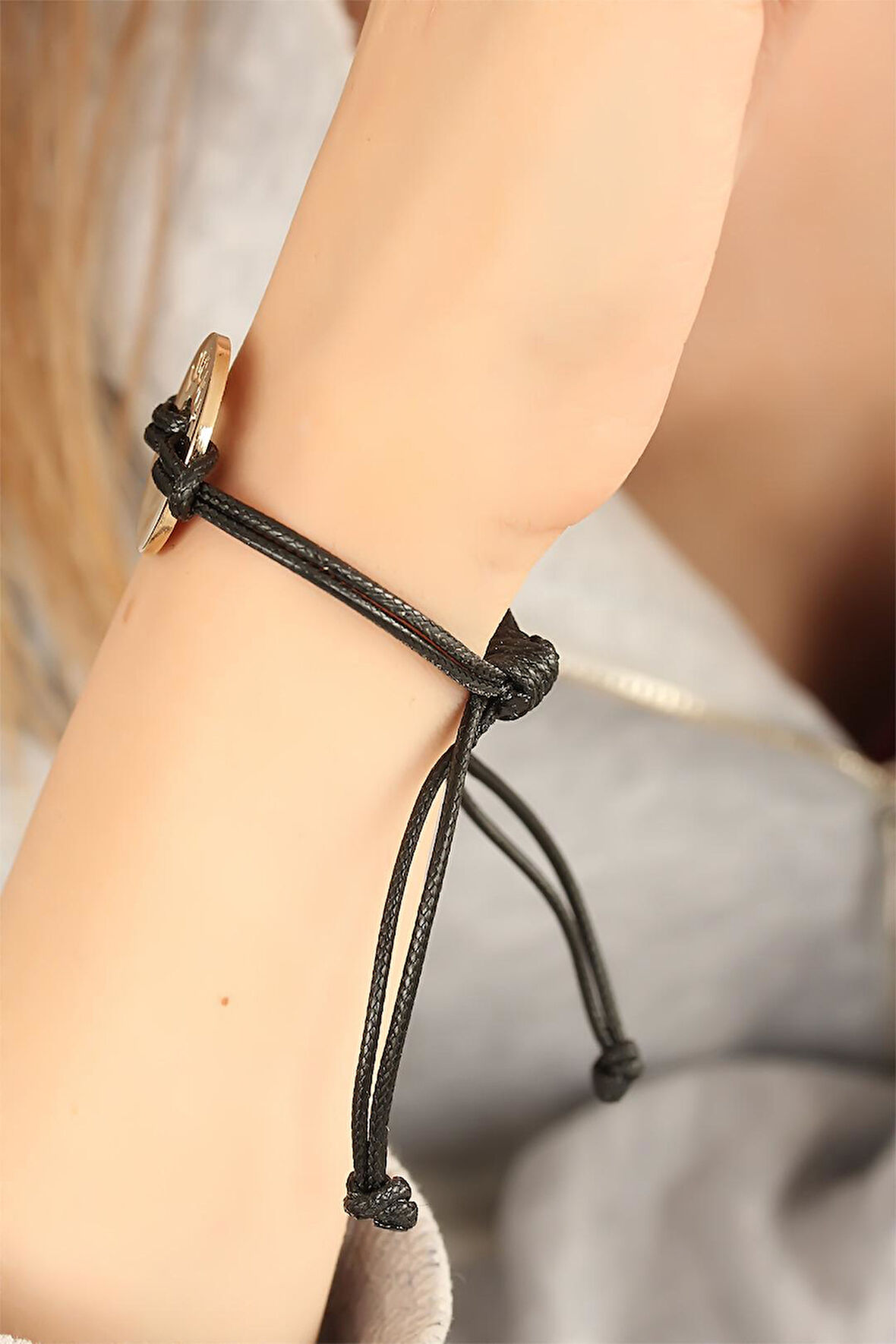 Bakımlı Erkek için Siyah Deri İpli LUCKY Şanslı Mood Bileklik