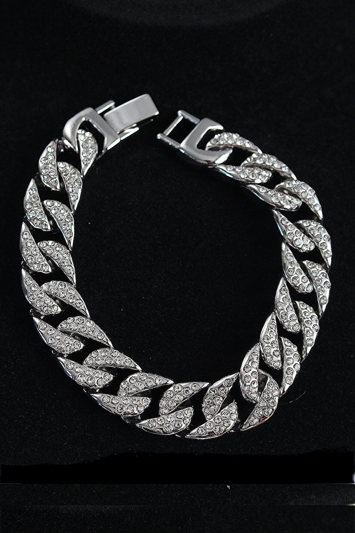 Bakımlı Erkek için Silver Pirinç Zirkonlu Cuba Gurmet Stil Bileklik