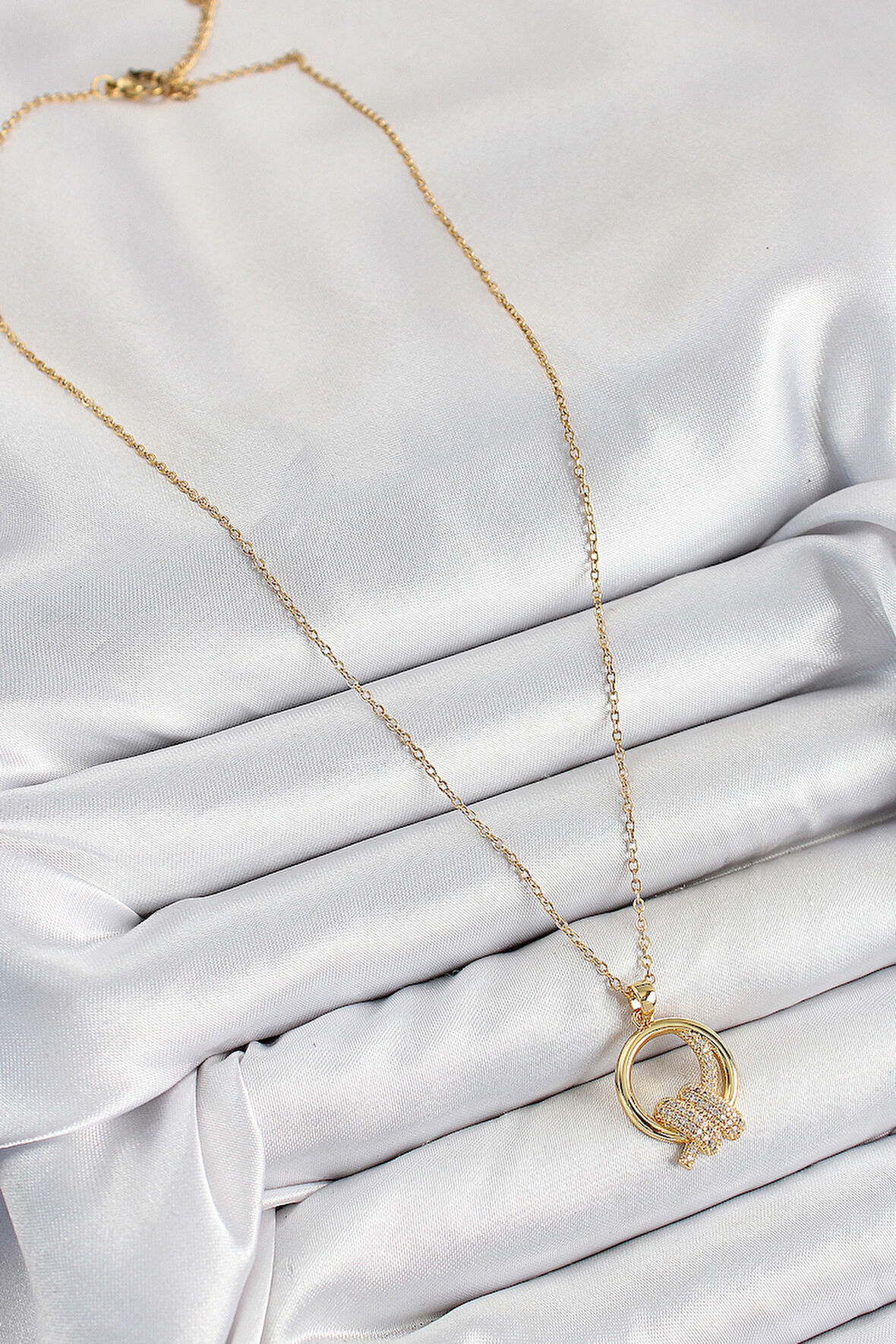 Zarif Kadın için Golden Çelik Zirkonlu Düğüm Stil Kolye