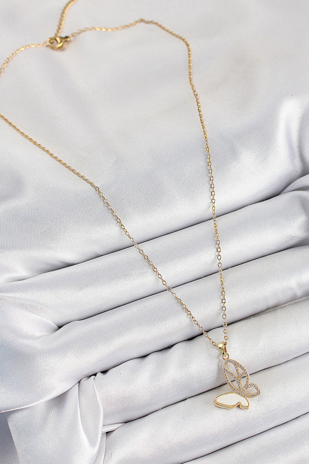 Zarif Kadın için Golden Çelik Zirkonlu Kelebek Stil Kolye