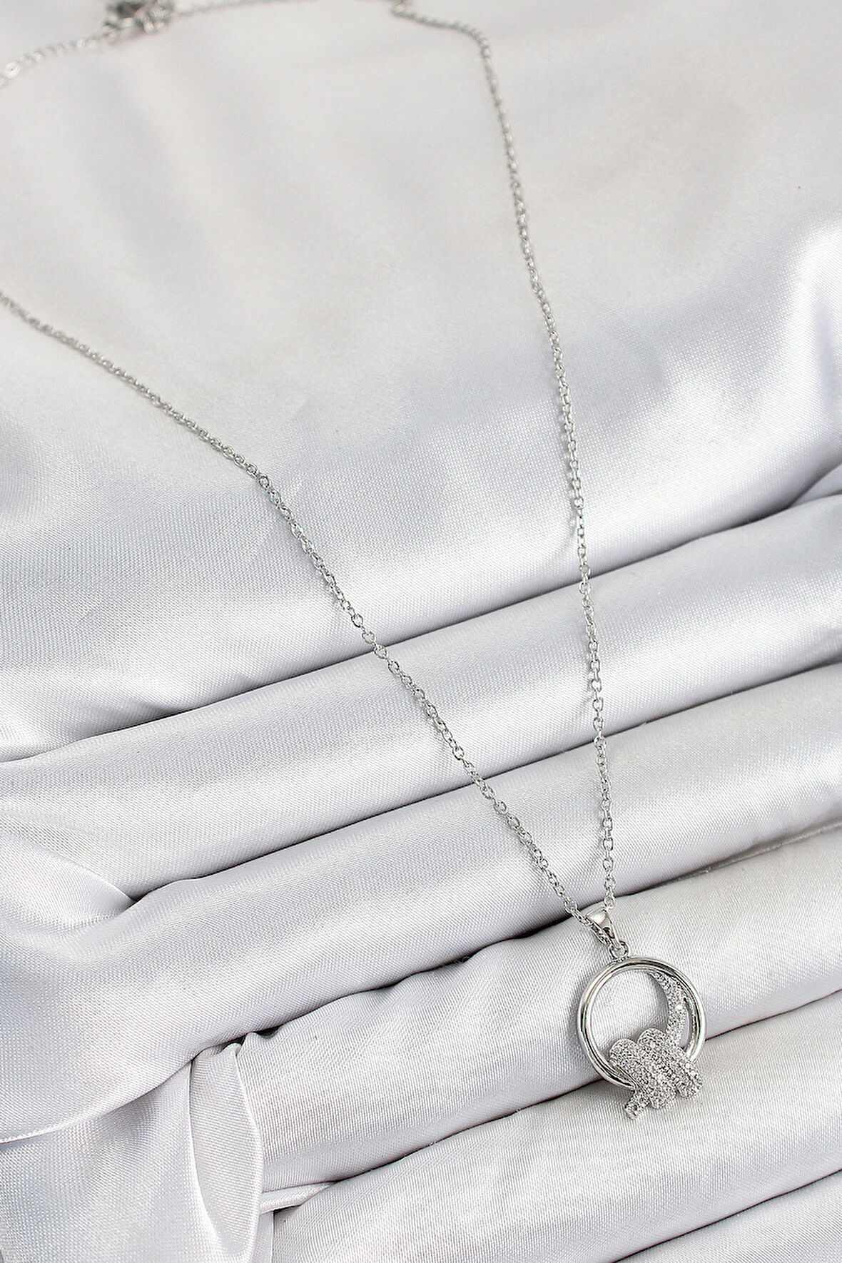 Zarif Kadın için Silver Çelik Zirkonlu Düğüm Stil Kolye