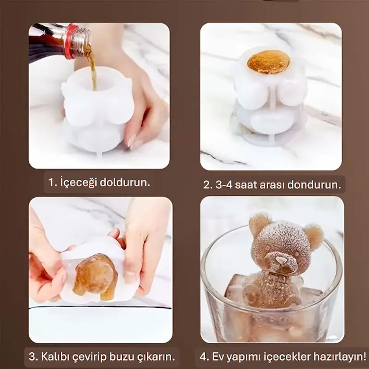 Büro Ev Ofis Buzdolabı için Ayı Motifli Silikon Buz Kalıbı