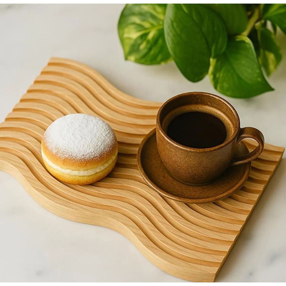 Büro Ev Ofis Mutfak Düzeni için Ahşap Çift Dalgalı Çift Taraf Sunum Tepsisi