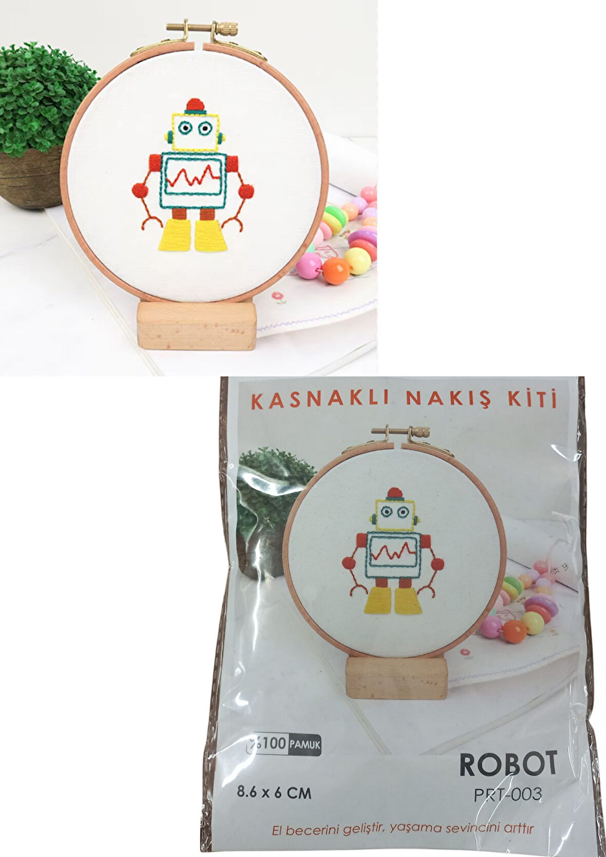 Büro Ev Ofis Hobi Dikiş Atölyesi için 8,6X6CM Robot Stil Kasnaklı Nakış Kiti