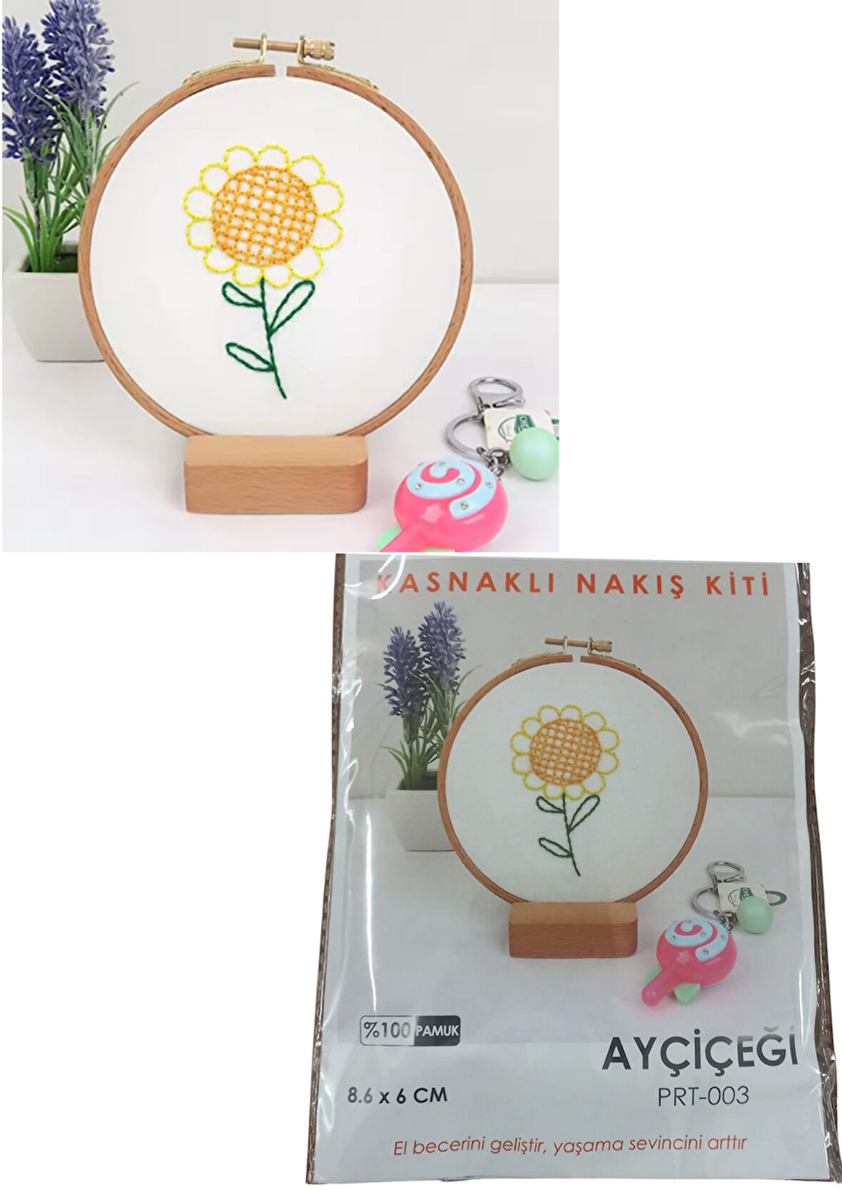 Büro Ev Ofis Hobi Dikiş Atölyesi için 8,6X6CM Ayçiçeği Stil Kasnaklı Nakış Kiti