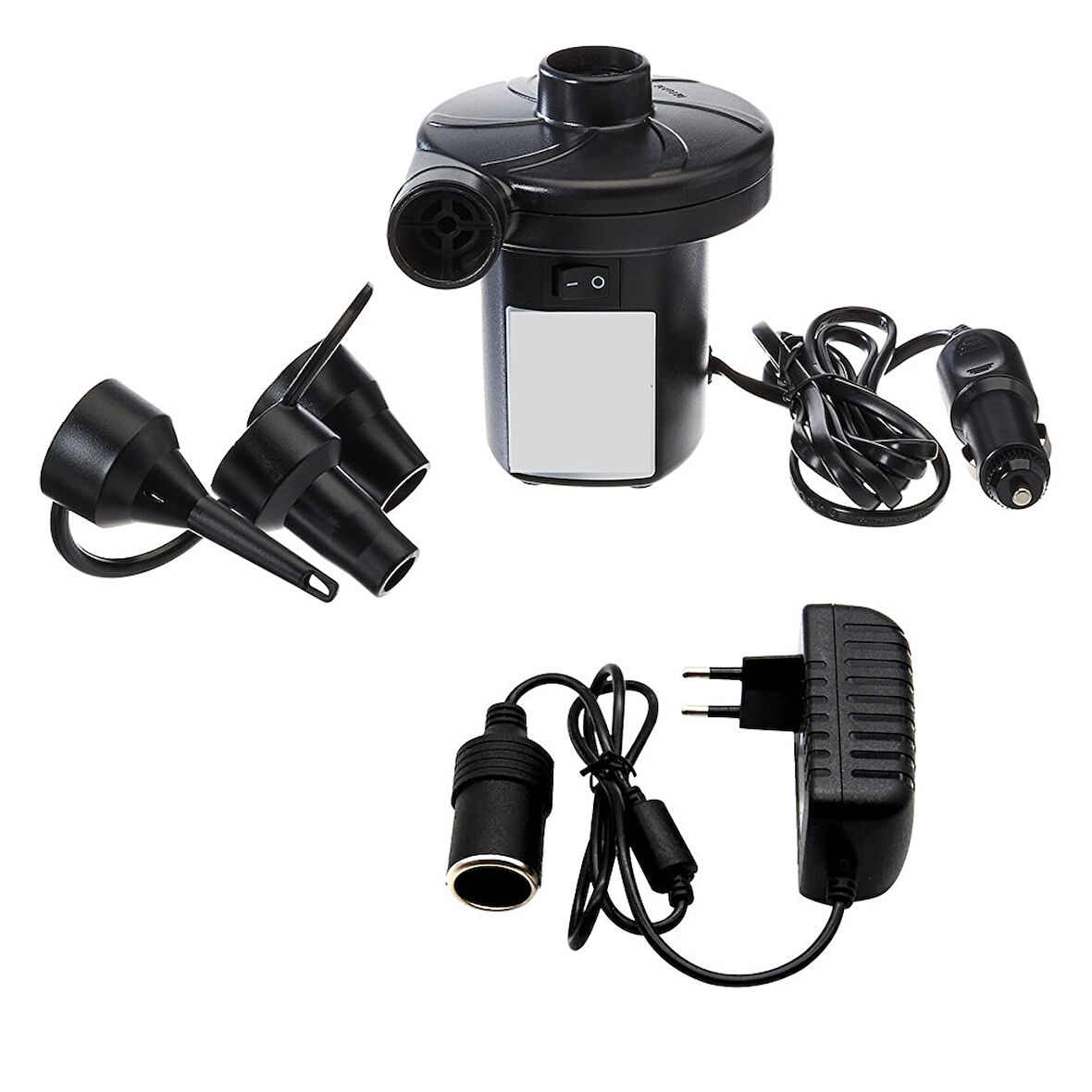 Büro Ev Ofis Kamp Keyfi için 220V Çift Başlı Araç Çakmak Giriş Şişirme Boşaltma Pompası