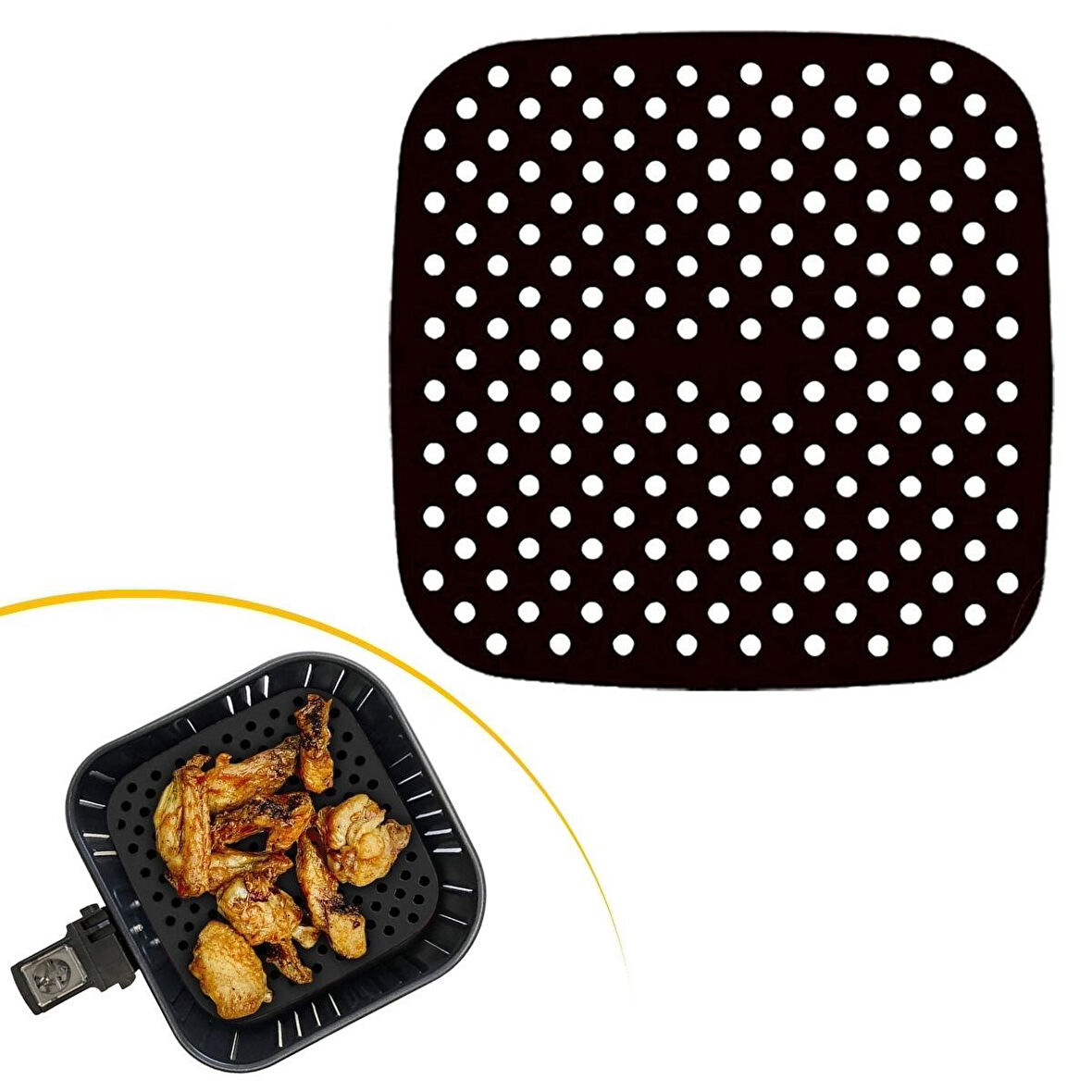 Büro Ev Ofis Mutfağı için 21,5CM Siyah Kare Silikon Yıkanır Fırın Airfryer Pişirme Matı