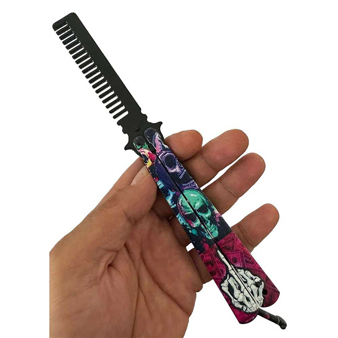 Büro Ev Ofis Kişisel Saç Bakımı için 21CM Metal Açılır Kelebek Stil Kurukafa Motifli Tarak