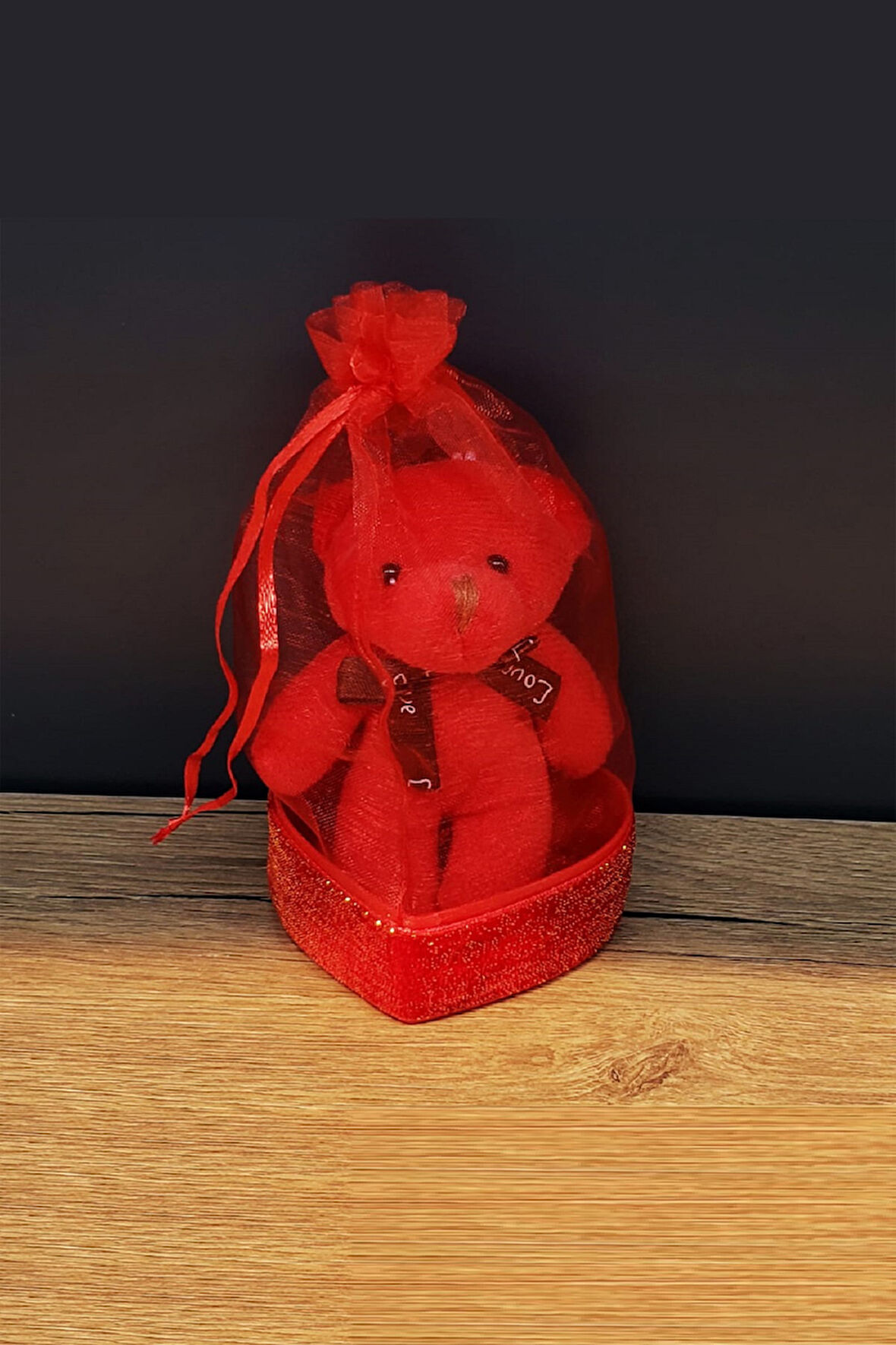 Büro Ev Ofis Çocuk Hediyesi için Kırmızı Tüllü Keseli Sevimli Ayıcık