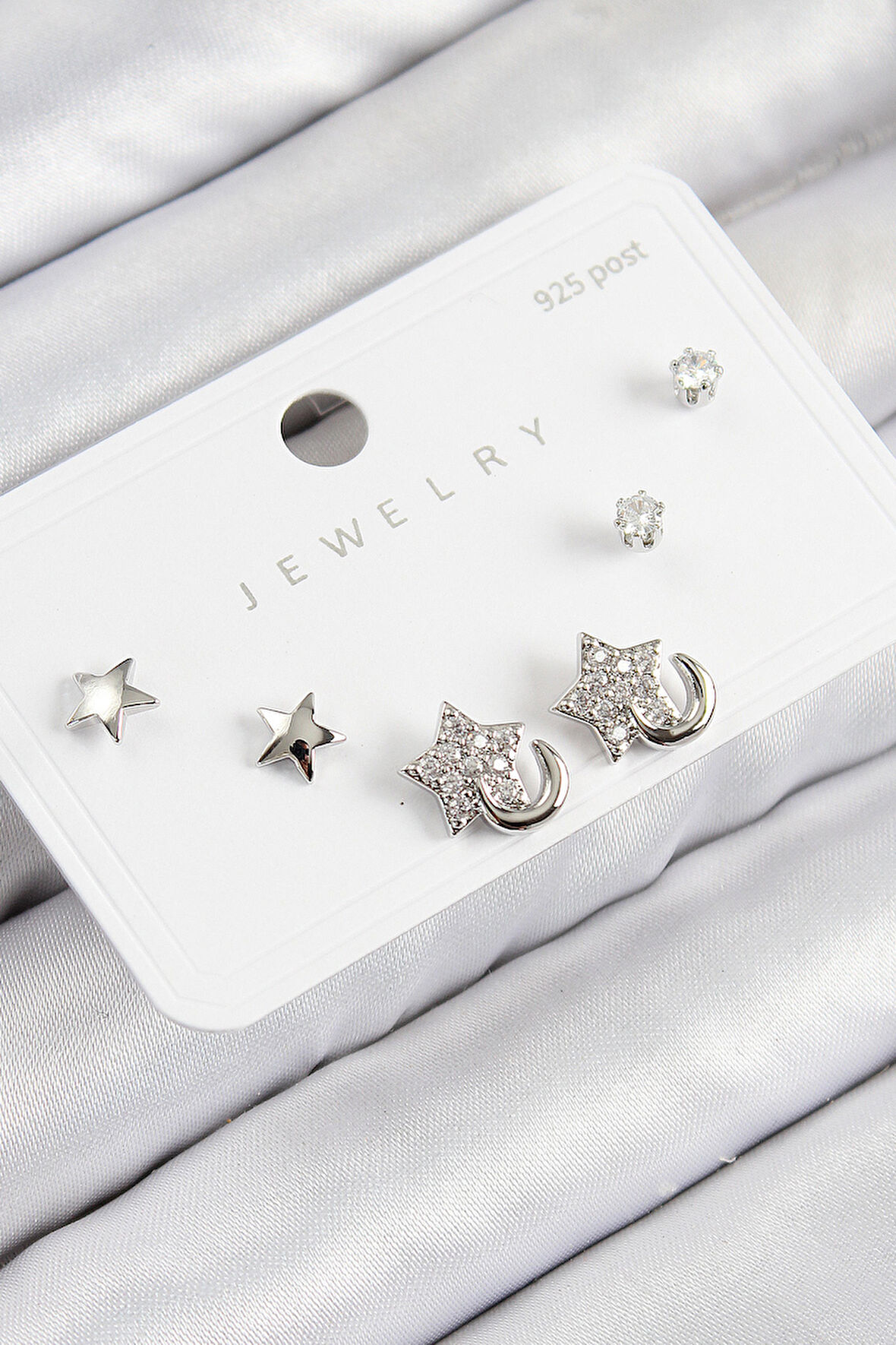 Zarif Kadın için Silver Pirinç Zirkonlu Yıldızlı 925 Gümüş Çivili Küpe Seti